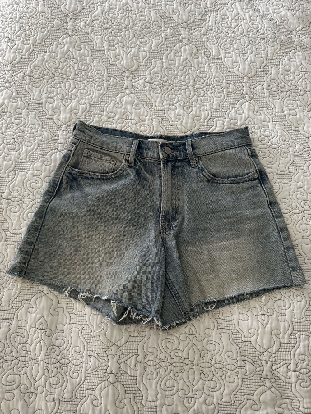 Altar’d State High-Waist Frayed Hem Denim Shorts - Gray
